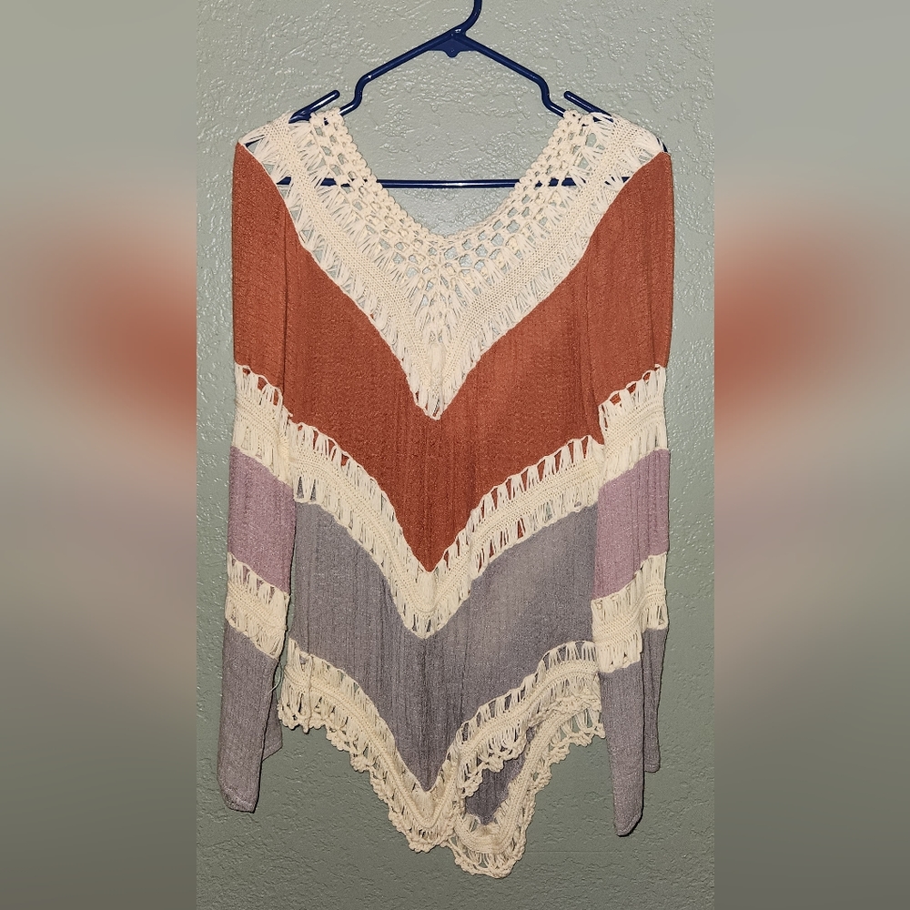 Orange & grey knitted women's top - New